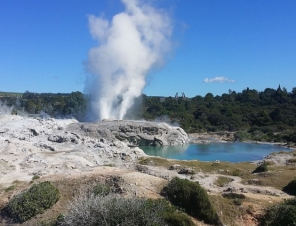 Whakarewarewa Living Maori Village geyers erupting